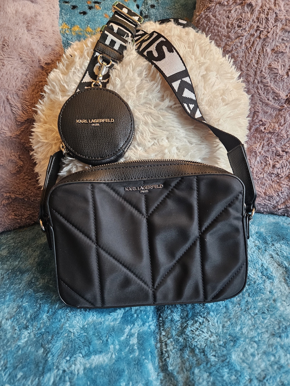 Karl Lagerfeld Quilted Crossbody Bag in Black Like New